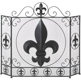 Fleur de Lis Iron Tri-Fold Fireplace Screen