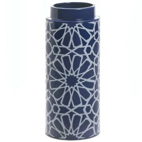 Blue Ceramic Geometric Pattern Cylinder Vase