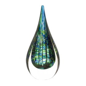 Peacock Art Glass Teardrop Sculpture