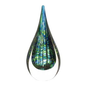 Peacock Art Glass Teardrop Sculpture