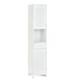 White Slatted Tall Slim Storage Cabinet