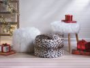Faux Fur Stool with Wood Legs - White