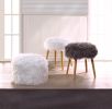 Faux Fur Stool with Wood Legs - White