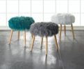 Faux Fur Stool with Wood Legs - White