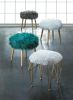 Faux Fur Stool with Wood Legs - White