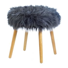 Faux Fur Stool with Wood Legs - Gray