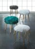 Faux Fur Stool with Wood Legs - Turquoise