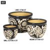 Black Floral Ceramic Planter Set