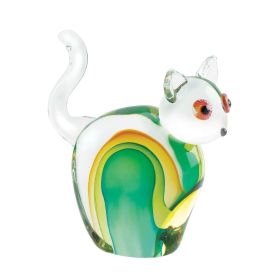 Art Glass Figurine - Green and Yellow Cat