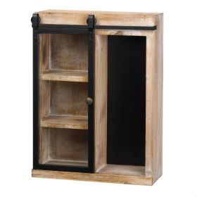 Rustic Open Wall Cabinet with Chalkboard Back and Glass Barn Door