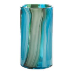 Blue Swirls Cylinder Glass Vase - 10 inches