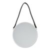 Round Hanging Wall Mirror with Faux Leather Strap - White