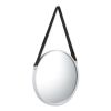 Round Hanging Wall Mirror with Faux Leather Strap - White