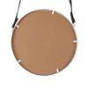 Round Hanging Wall Mirror with Faux Leather Strap - White