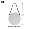 Round Hanging Wall Mirror with Faux Leather Strap - White