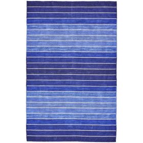 4' X 6' Striped Hand-Tufted Wool/Cotton Blue Area Rug