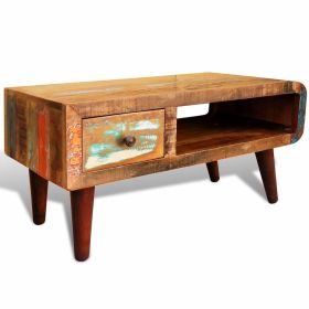 Coffee Table with Curved Edge 1 Drawer Reclaimed Wood(D0102HE05GV)