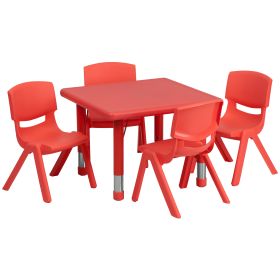 24" Square Plastic Height Adjustable Activity Table Set with 4 Chairs(D0102HE217U)