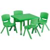 24" Square Plastic Height Adjustable Activity Table Set with 4 Chairs(D0102HE217Y)