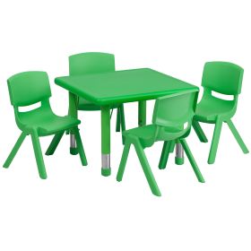24" Square Plastic Height Adjustable Activity Table Set with 4 Chairs(D0102HE217Y)