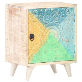 Carved Bedside Cabinet 15.7"x11.8"x19.7" Solid Acacia Wood - Multicolour