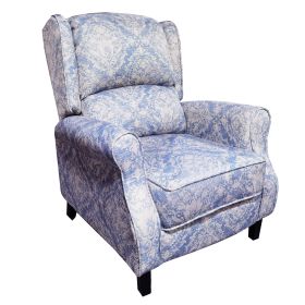 Classic Fabric Push back Recliner, Single Sofa Manual Recliner, with Padded Seat, Backrest, for Living Room, Bedroom - Blue Pattern