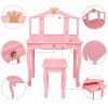 Children's Wooden Dressing Table Three-Sided Folding Mirror Dressing Table Chair Single Drawer  Crown Style  YJ(D0102HPDRHV)