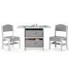 Kids Art Play Wood Table and 2 Chairs Set with Storage Baskets Puzzle(D0102HP8RHG)