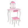 Wooden Vanity Set with Tri-Fold Mirror and Chair Table & Stool Set, Pink/White  YJ(D0102HPY5X7)