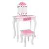 Wooden Vanity Set with Tri-Fold Mirror and Chair Table & Stool Set, Pink/White  YJ(D0102HPY5X7)