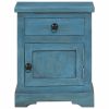 Bedside Table Solid Mango Wood 15.7"x11.8"x19.7" Blue - Blue