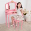 Children's Wooden Dressing Table Three-Sided Folding Mirror Dressing Table Chair Single Drawer  Crown Style  YJ(D0102HPDRHV)