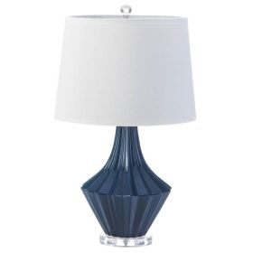 Blue and White Porcelain Table Lamp with Linen Shade