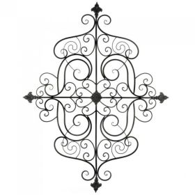 Scrolled Iron Wall Plaque with Fleur De Lis Details