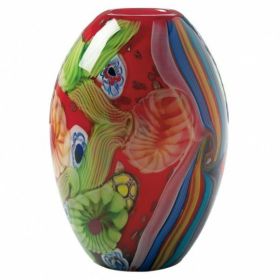 Red Freeform Floral Art Glass Vase