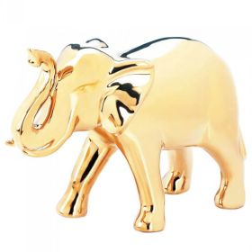 Golden Ceramic Elephant Figurine - 7 inches