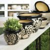 Black Floral Ceramic Planter Set